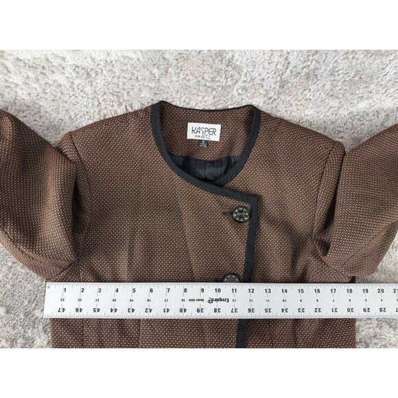 Kasper ASL Size 8 4 Button Blazer Jacket Brown Long Sleeve Lined Round Neck - Picture 5 of 8